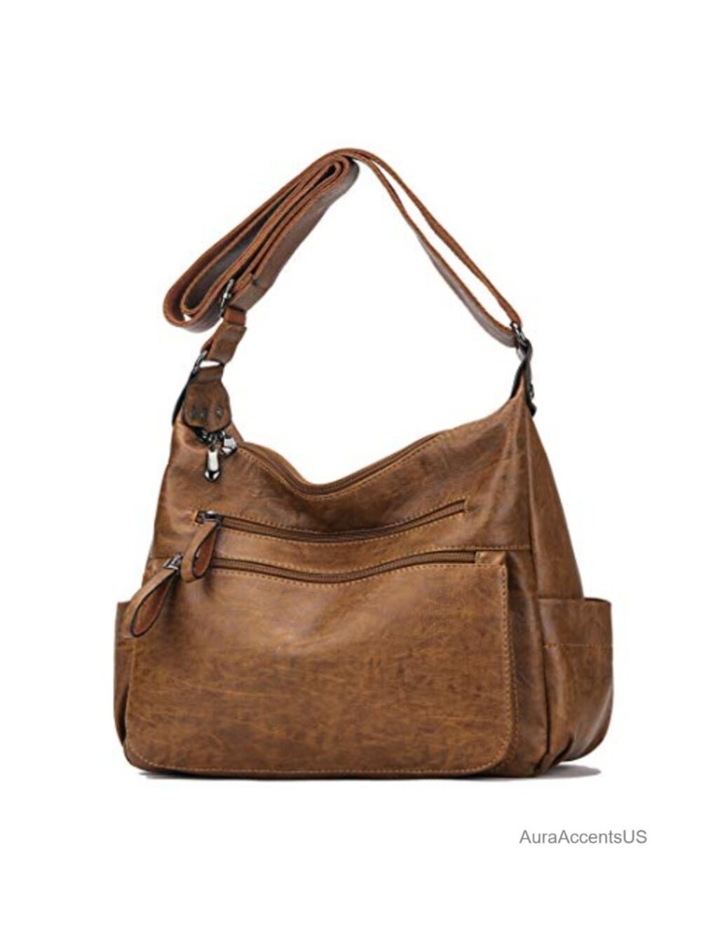 Brown Faux Leather Hobo Bag - Casual Everyday Shoulder Bag